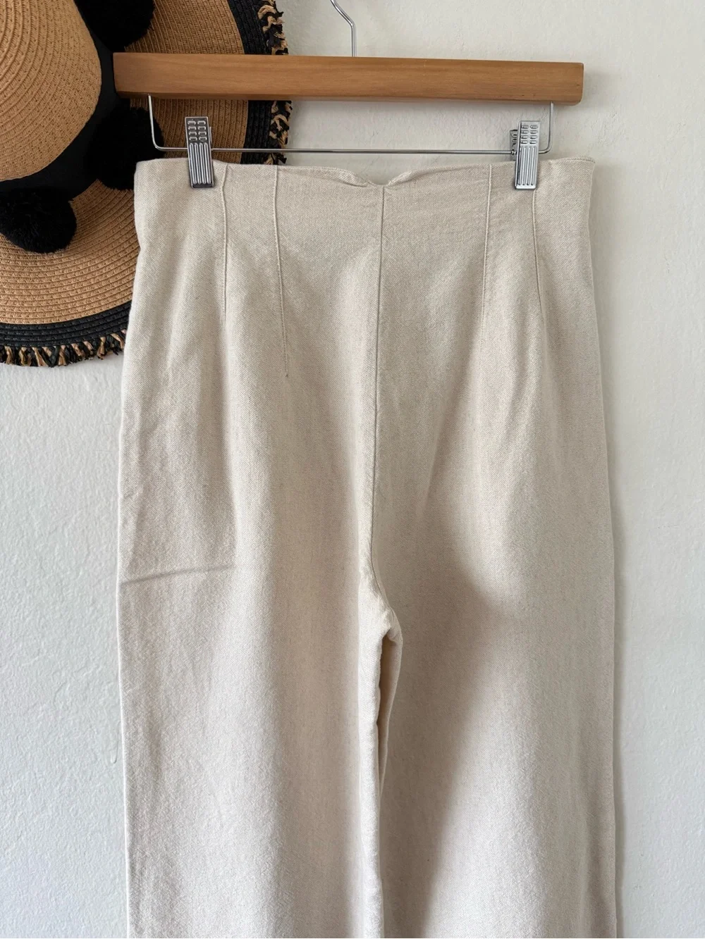 Zara Oatmeal Linen Blend Cropped Wide Leg Pants Size Medium Coastal Grandma